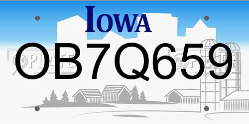 OB7Q659 Iowa License Plate