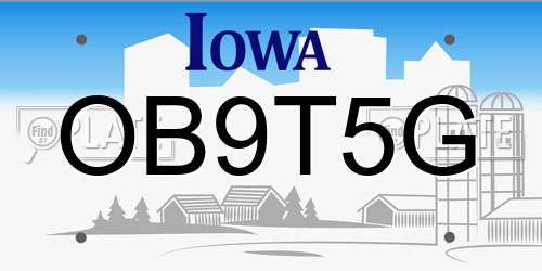OB9T5G Iowa License Plate