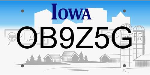 OB9Z5G Iowa License Plate