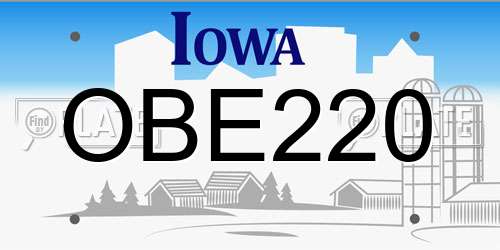 OBE220 Iowa License Plate