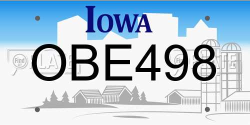 OBE498 Iowa License Plate