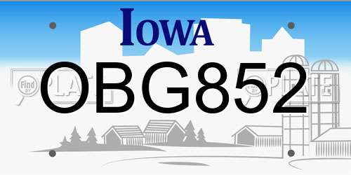OBG852 Iowa License Plate