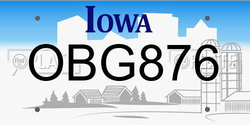 OBG876 Iowa License Plate