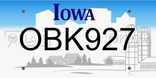 OBK927 Iowa License Plate