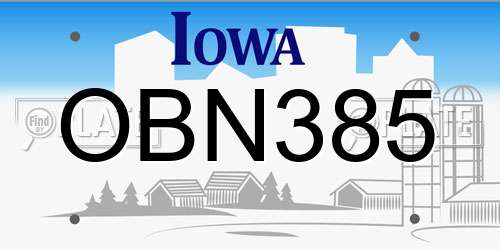 OBN385 Iowa License Plate
