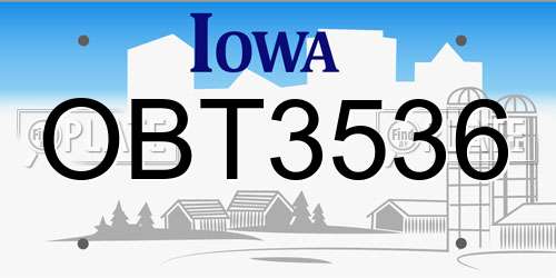 OBT3536 Iowa License Plate