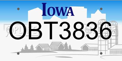 OBT3836 Iowa License Plate