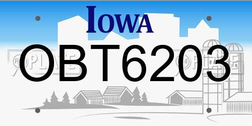 OBT6203 Iowa License Plate