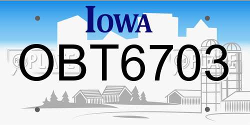 OBT6703 Iowa License Plate