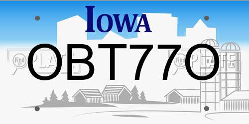 OBT77O Iowa License Plate