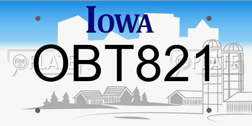 OBT821 Iowa License Plate
