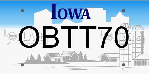 OBTT70 Iowa License Plate