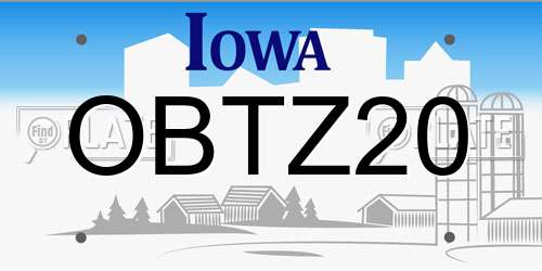 OBTZ20 Iowa License Plate