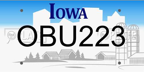 OBU223 Iowa License Plate