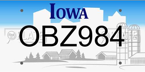 OBZ984 Iowa License Plate