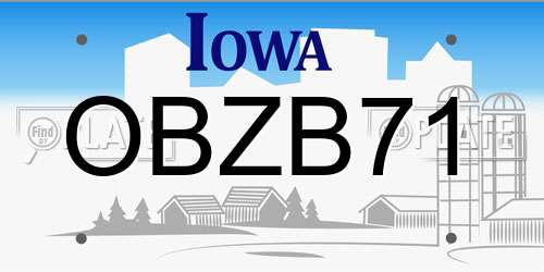 OBZB71 Iowa License Plate