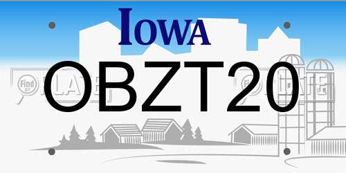 OBZT20 Iowa License Plate