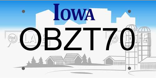 OBZT70 Iowa License Plate