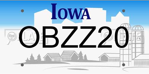 OBZZ20 Iowa License Plate