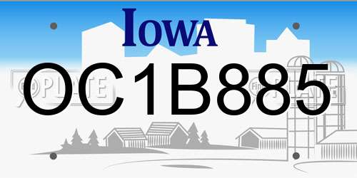 OC1B885 Iowa License Plate