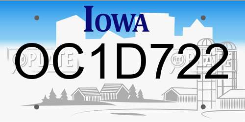 OC1D722 Iowa License Plate