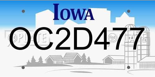 OC2D477 Iowa License Plate