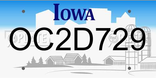 OC2D729 Iowa License Plate