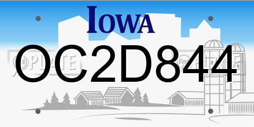 OC2D844 Iowa License Plate