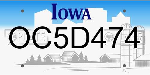 OC5D474 Iowa License Plate