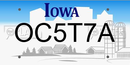 OC5T7A Iowa License Plate