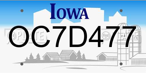 OC7D477 Iowa License Plate