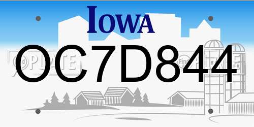 OC7D844 Iowa License Plate