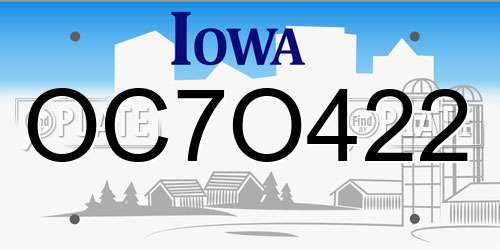 OC7O422 Iowa License Plate