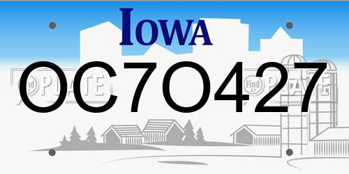OC7O427 Iowa License Plate