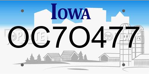 OC7O477 Iowa License Plate