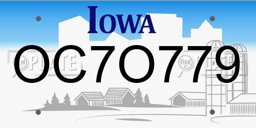 OC7O779 Iowa License Plate