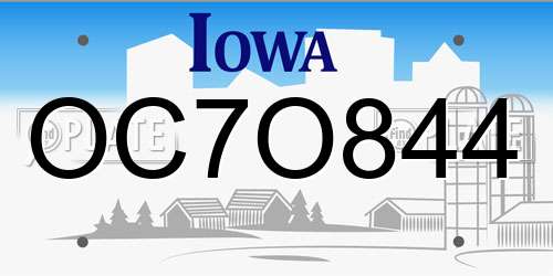 OC7O844 Iowa License Plate