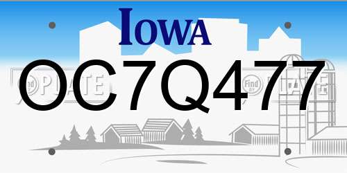 OC7Q477 Iowa License Plate
