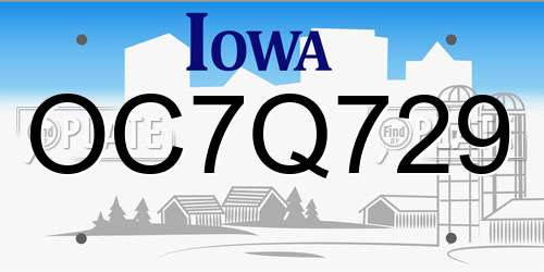 OC7Q729 Iowa License Plate