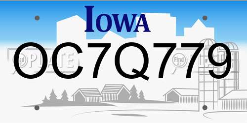 OC7Q779 Iowa License Plate