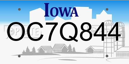 OC7Q844 Iowa License Plate
