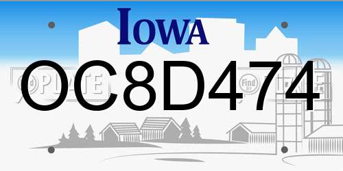 OC8D474 Iowa License Plate
