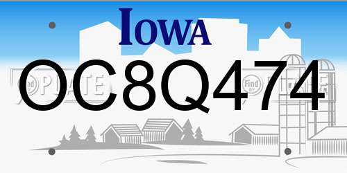 OC8Q474 Iowa License Plate