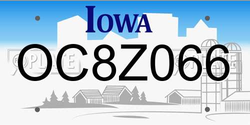 OC8Z066 Iowa License Plate