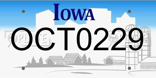 OCT0229 Iowa License Plate
