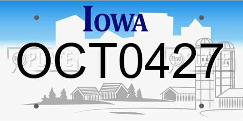 OCT0427 Iowa License Plate