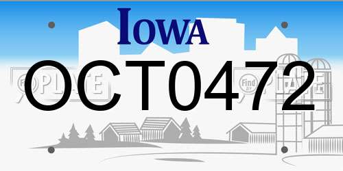 OCT0472 Iowa License Plate