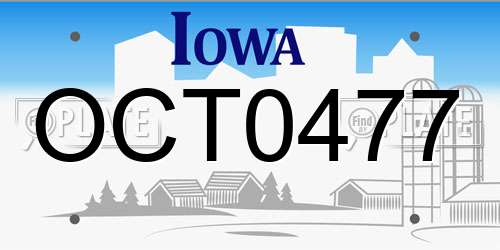 OCT0477 Iowa License Plate