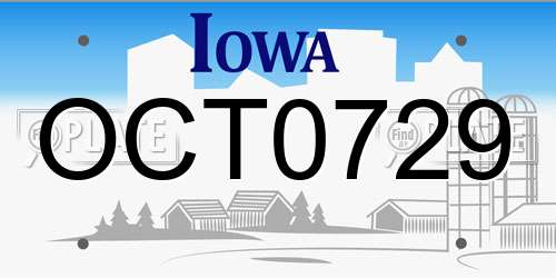 OCT0729 Iowa License Plate