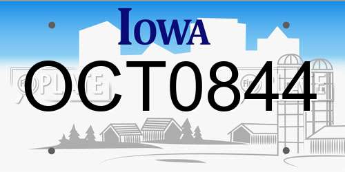 OCT0844 Iowa License Plate